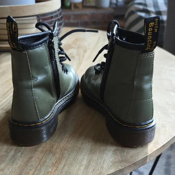 Dr. Martens Children's Olive Combat Boots - Picture 4 of 8
